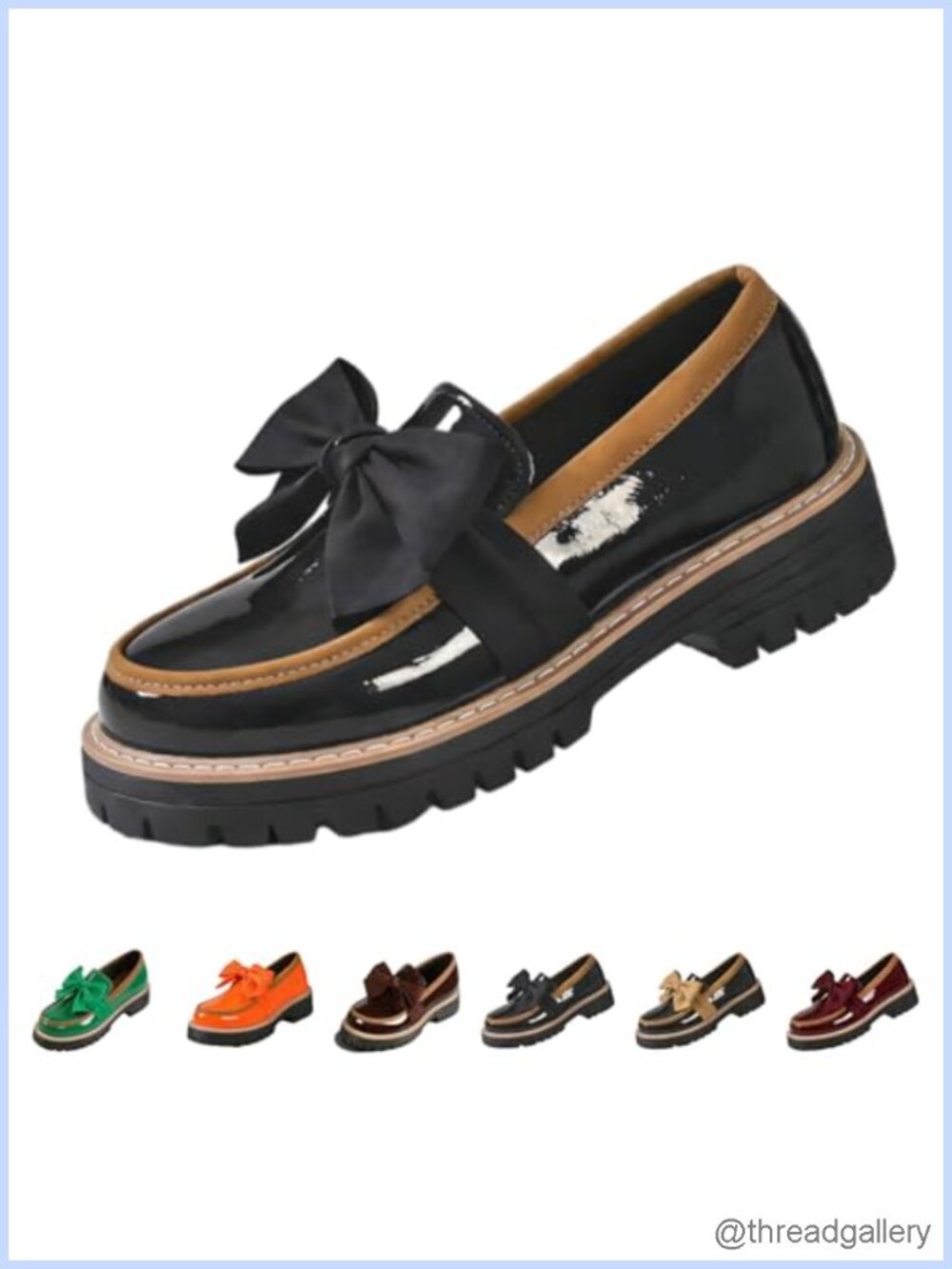 Patent Leather Bowknot Platform Loafers Round Toe Slip-On Dress Shoes